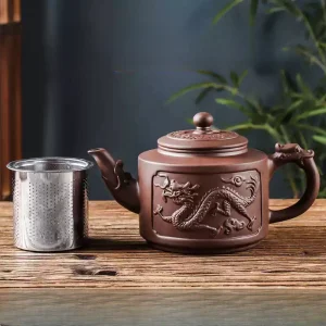 Handcrafted Chinese Large Purple Clay Teapot With Stainless Steel Infuser