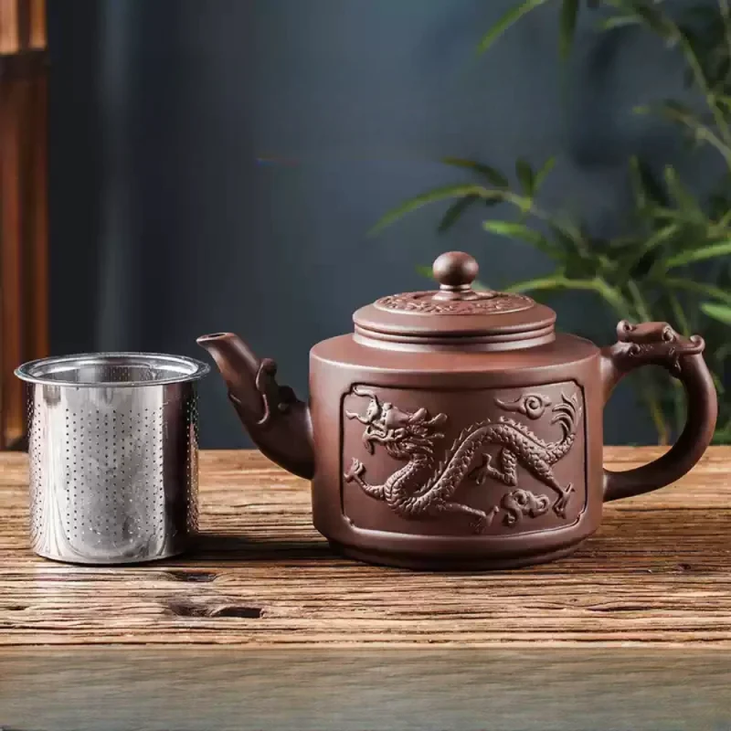 Handcrafted Chinese Large Purple Clay Teapot With Stainless Steel Infuser