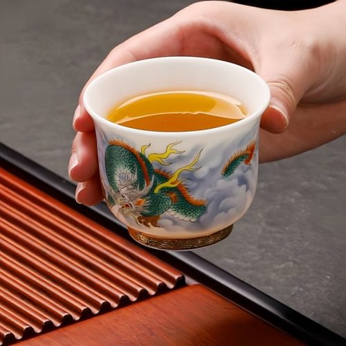 Japanese White Jade Porcelain Year Of The Dragon Large Ceramic Tea Cup Master Tea Cups
