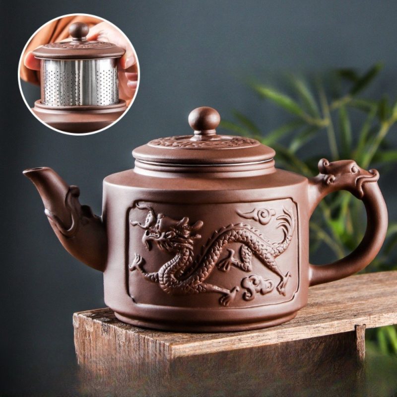 Handcrafted Chinese Large Purple Clay Teapot With Stainless Steel Infuser