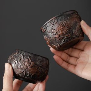 4.4 Fl Oz/130 ML Lotus and Dragon Relief Yixing Zisha Tea Cup Antique