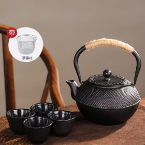 40.6 Fl Oz Large Black Handmade Vintage Particle Old Cast Iron Tea Kettle Set