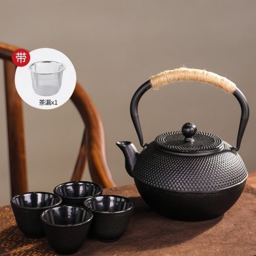 40.6 Fl Oz Large Black Handmade Vintage Particle Old Cast Iron Tea Kettle Set