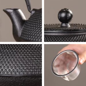 40.6 Fl Oz Large Black Handmade Vintage Particle Old Cast Iron Tea Kettle Set