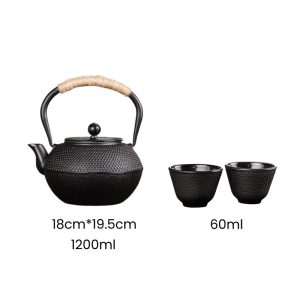 40.6 Fl Oz Large Black Handmade Vintage Particle Old Cast Iron Tea Kettle Set