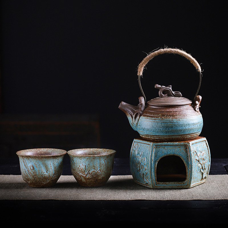 Antique Traditional Ceramic Teapot and Warmer Set Blue and Red Available-Tototea Antique Traditional Ceramic Teapot and Warmer Set Blue and Red Available