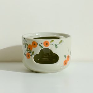 Antique Hand Painted Persimmon Pattern Ceramic Tea Pot Candle Warmer