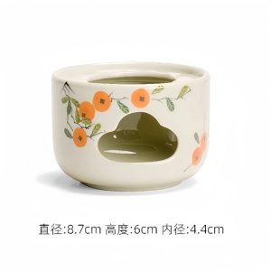 Antique Hand Painted Persimmon Pattern Ceramic Tea Pot Candle Warmer