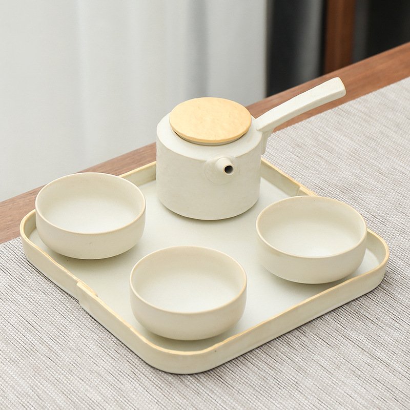 Brown & White  Antique Japanese Style Tea Kettle Sets Rough Pottery