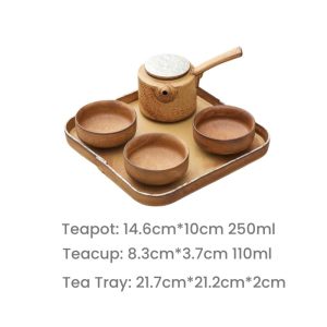 Brown & White  Antique Japanese Style Tea Kettle Sets Rough Pottery