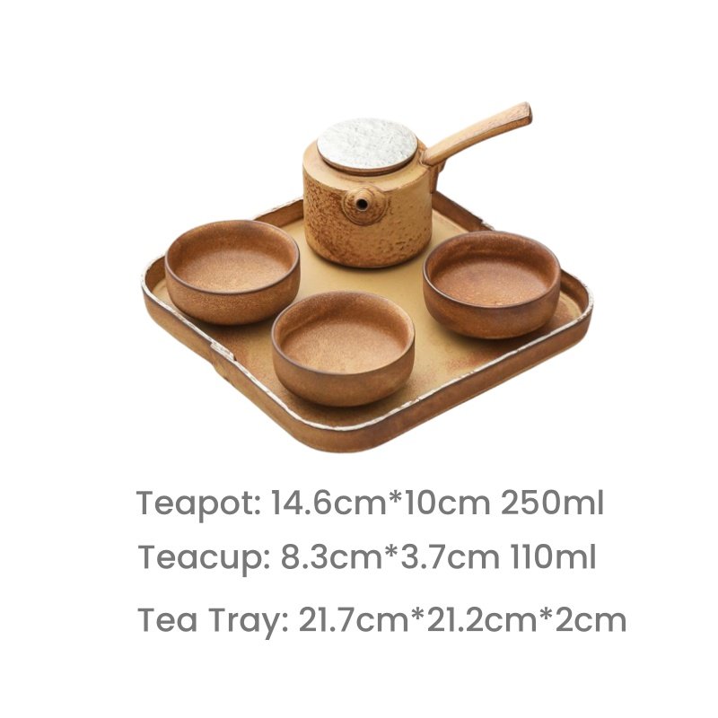 Brown & White  Antique Japanese Style Tea Kettle Sets Rough Pottery