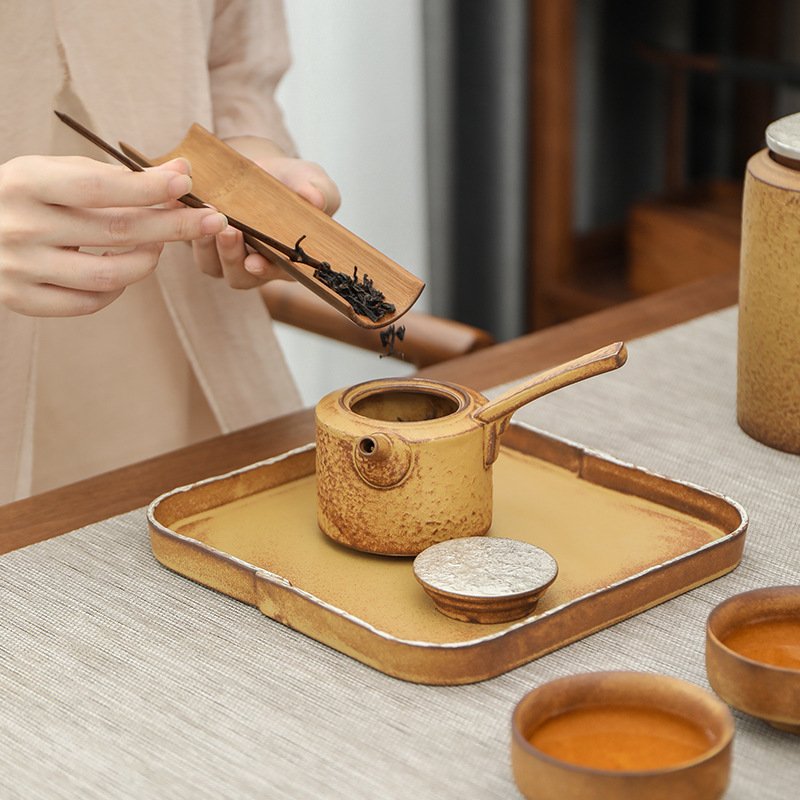 Brown & White  Antique Japanese Style Tea Kettle Sets Rough Pottery