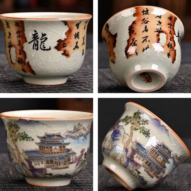 Antique Elegant Landscape Calligraphy Crack Glaze Ceramic Traditional Chinese Tea Ceremony Set-Tototea Antique Elegant Landscape Calligraphy Crack Glaze Ceramic Traditional Chinese Tea Ceremony Set