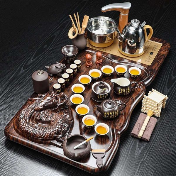 Dragon Themed Black Glaze Complete Gongfu Tea Ceremony Set with Tray