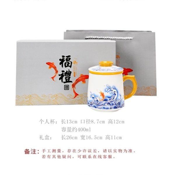 Fish Jump out of Sea Themed Ceramic Tea Mug with Infuser and Lid - Image 4