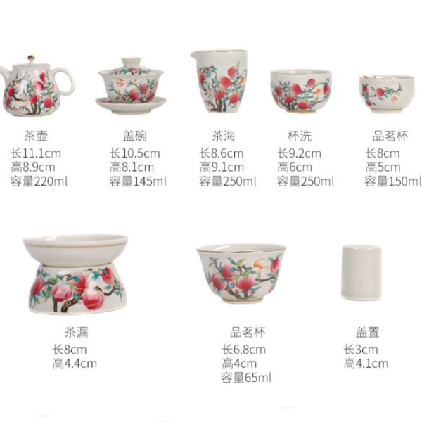 Hand Painted Traditional Red Symbolic Peach Theme Ceramic Chinese Tea Sets Antique - Image 4