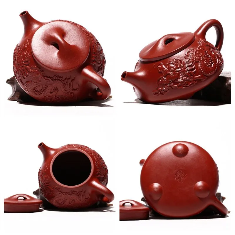 Vintage Authentic Yixing Clay Zisha Teapot with Maker's Marks Featuring Flying Dragon Design
