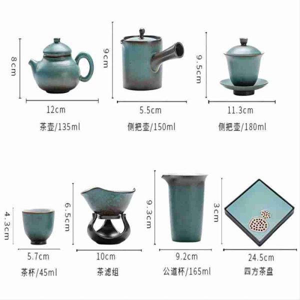 Traditional Hand Painted Green Lotus Themed Japanese Porcelain Tea Service Set - Image 4