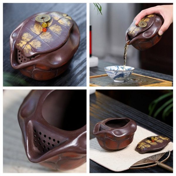 Rare Handmade Tortoise Shell Shape Chinese Yixing Clay Zisha Teapot for Sale - Image 3